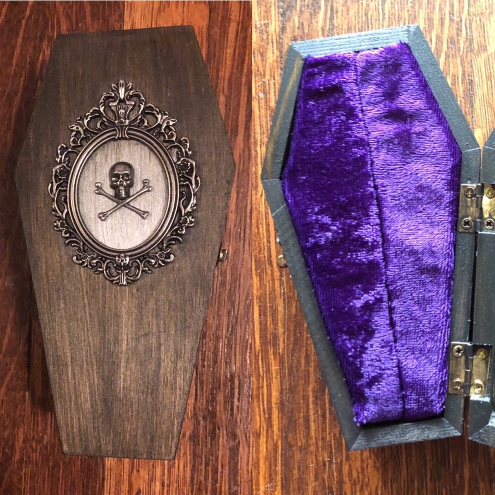 Vintage Inspired Wooden Coffin Ring Jewelry Box Victorian Gothic Vampire Wedding